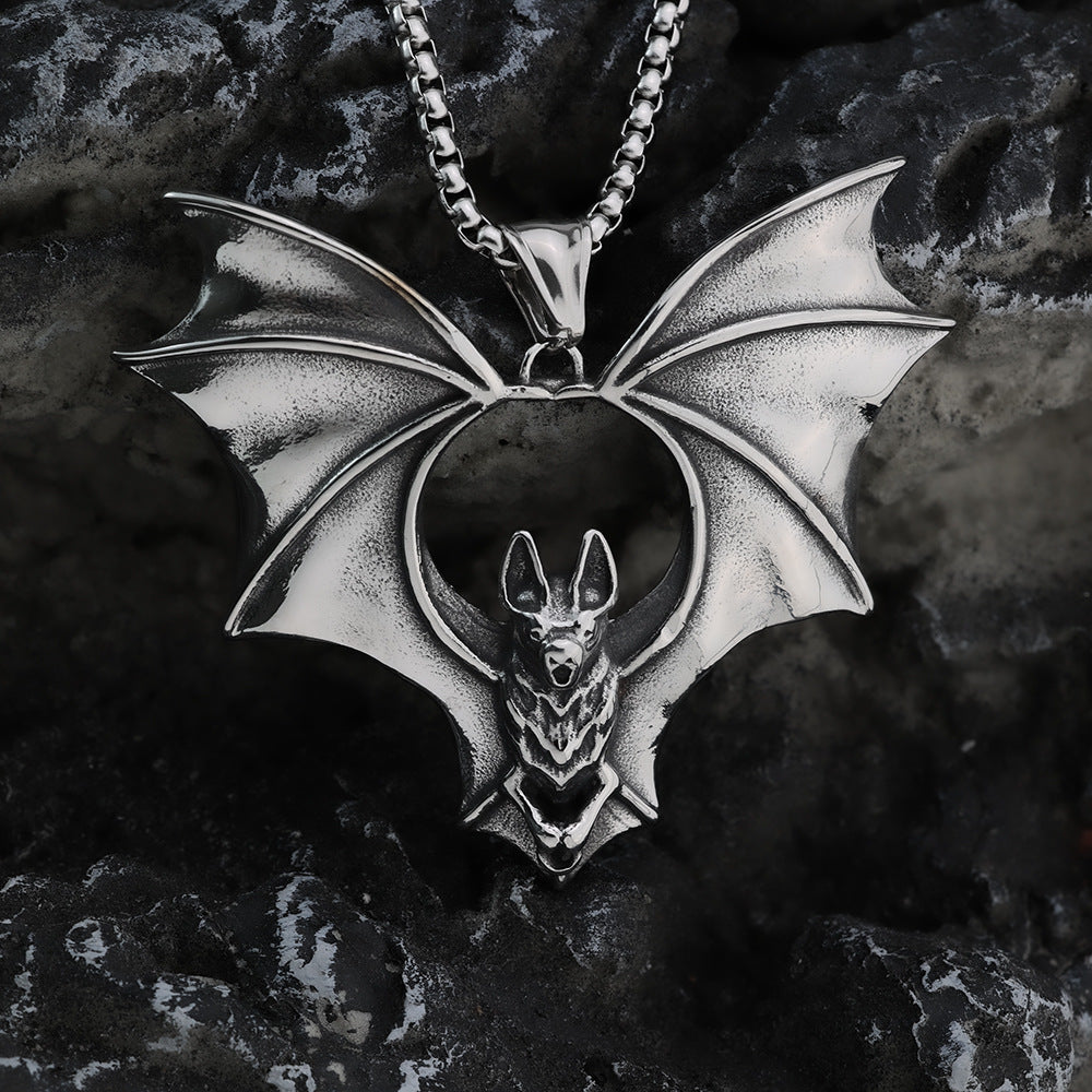 European And American Stainless Steel Vampire Bat Pendant Necklace Halloween Gift For Men
