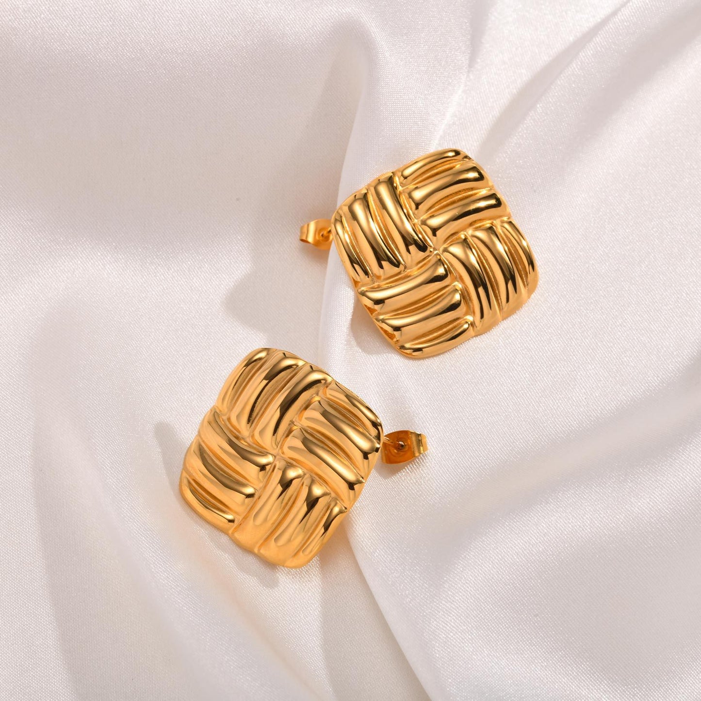 Jewelry Stainless Steel Striped Stud Earrings Pleated Fashion