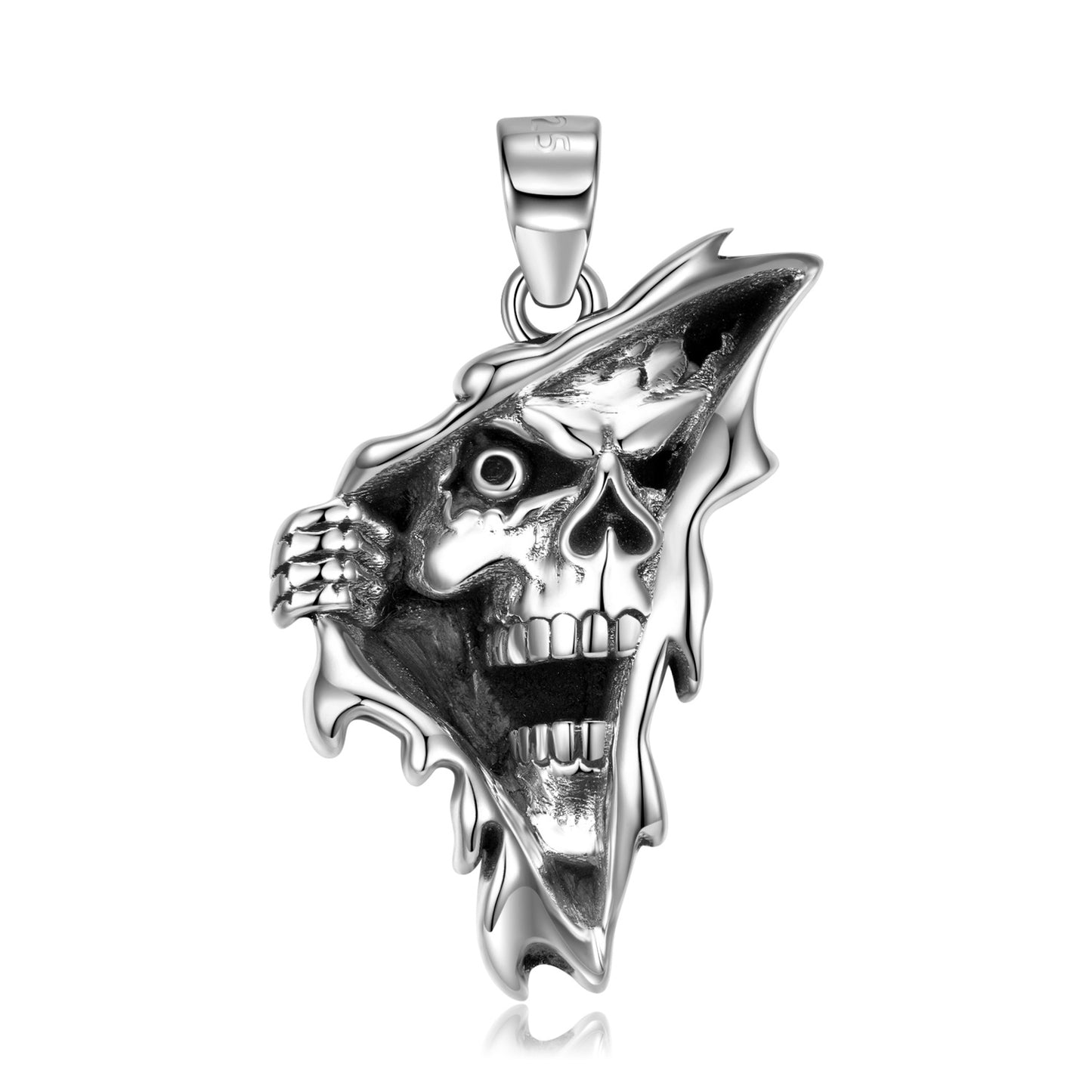 Halloween Skull in Cracks Silver Necklace