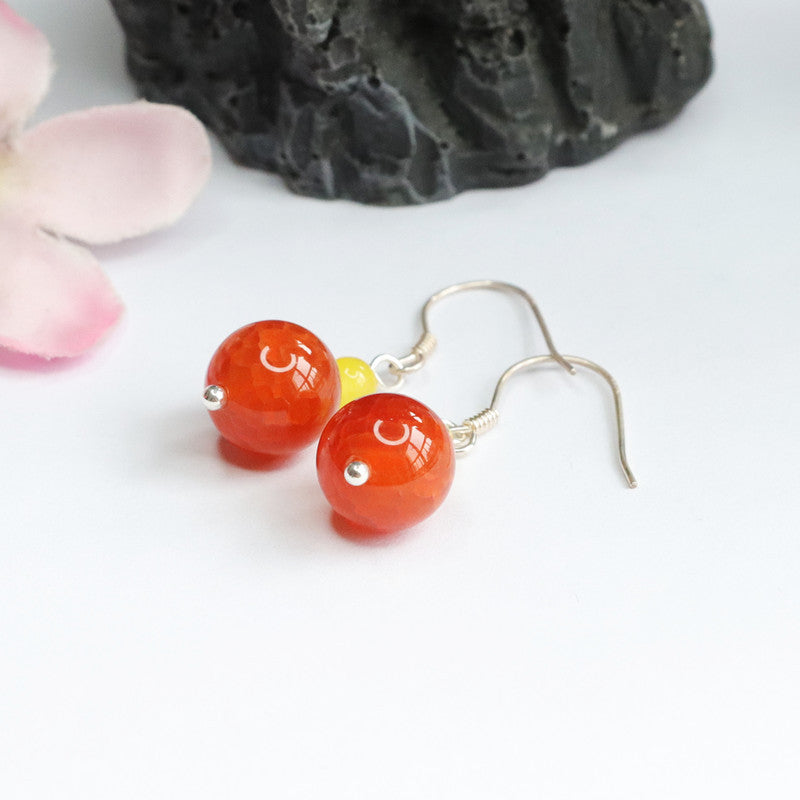 Red Agate Bead Sterling Silver Earrings with S925 Silver Hook