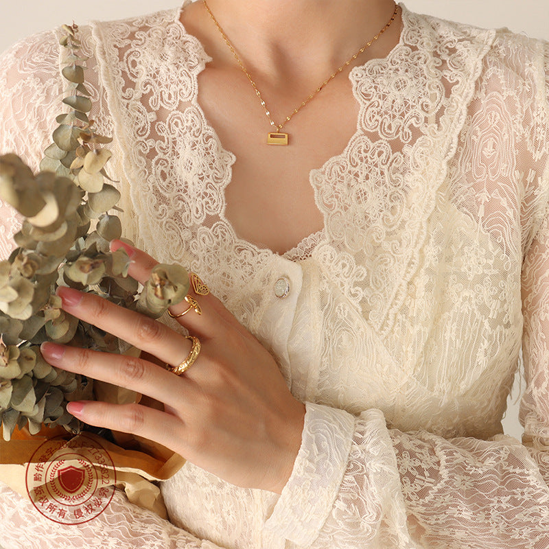 Elegant Korean Style Lock Pendant Necklace with 18K Plated Collar Chain