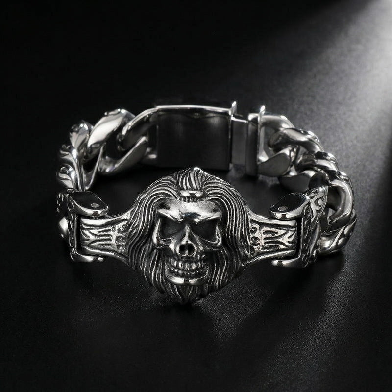 Antique Skull Wolf Head Flower Men's Titanium Steel Bracelet