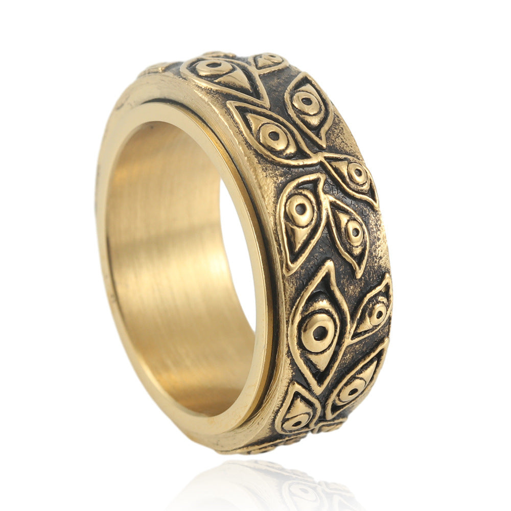 Men's Personality Retro Multi-Color Rotating Titanium Steel Ring - European and American Style