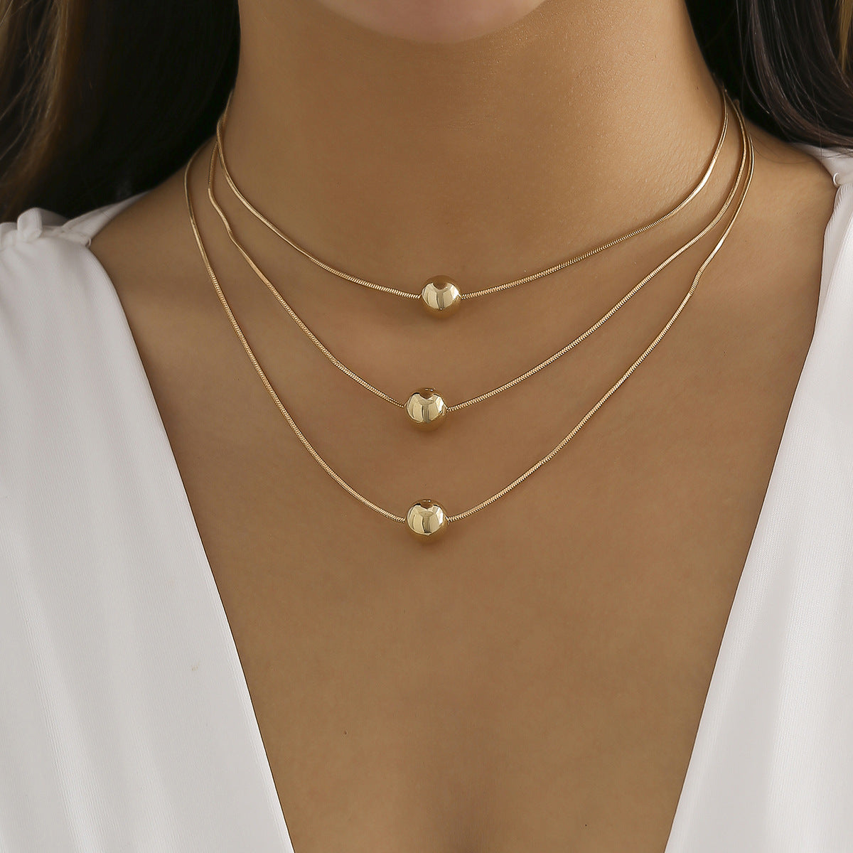 Planderful Vienna Verve Snake Bone Chain Necklace Multi Layer Bold Bead Pendant For Women Statement Jewelry