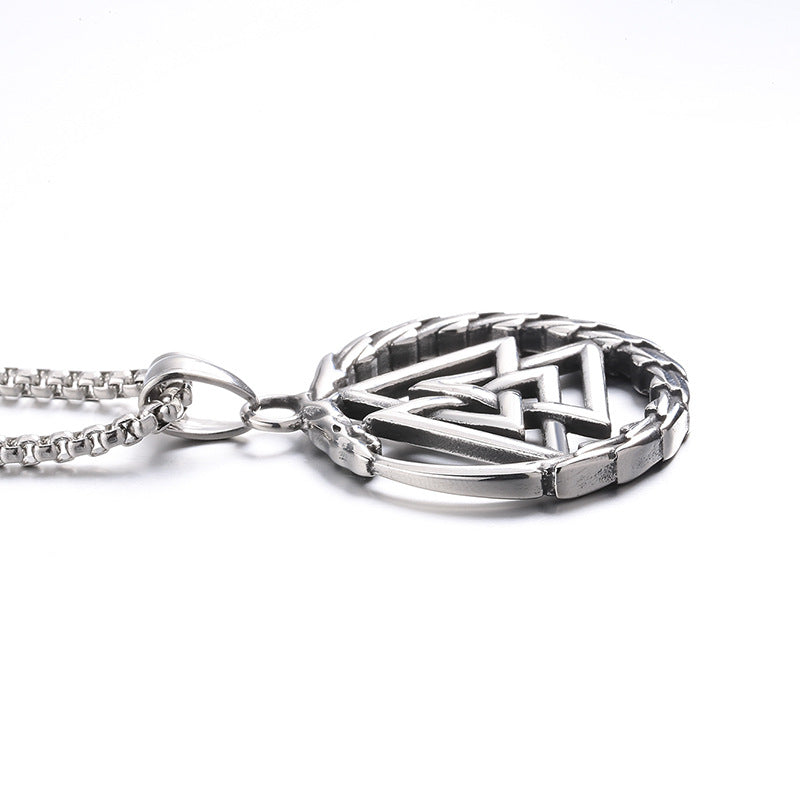 Steel Necklace – Vintage Ouroboros Triangle Rune Pendant For Men Stainless Steel Jewelry
