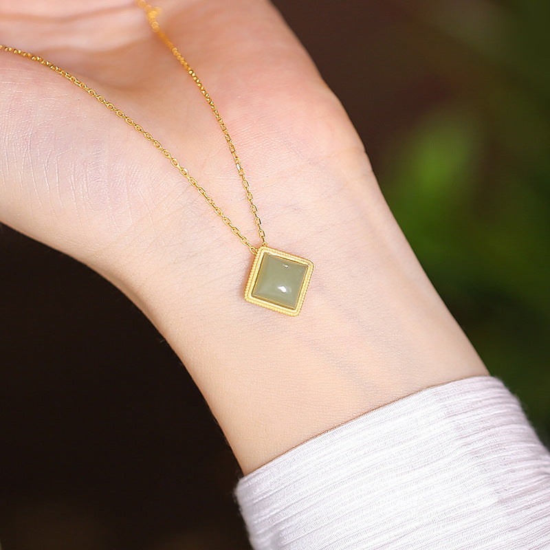 Sterling Silver Necklace with Hetian Jade Pendant - Light Luxury Edition