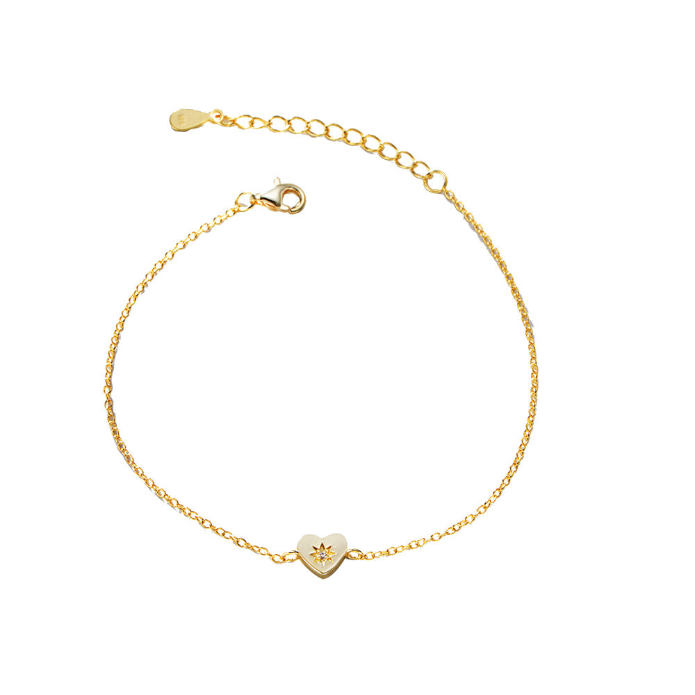 925 Sterling Silver Electroplated 14k Gold Heart-Shaped Love Bracelet European, American