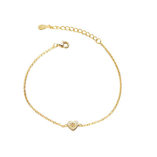 925 Sterling Silver Electroplated 14k Gold Heart-Shaped Love Bracelet European, American