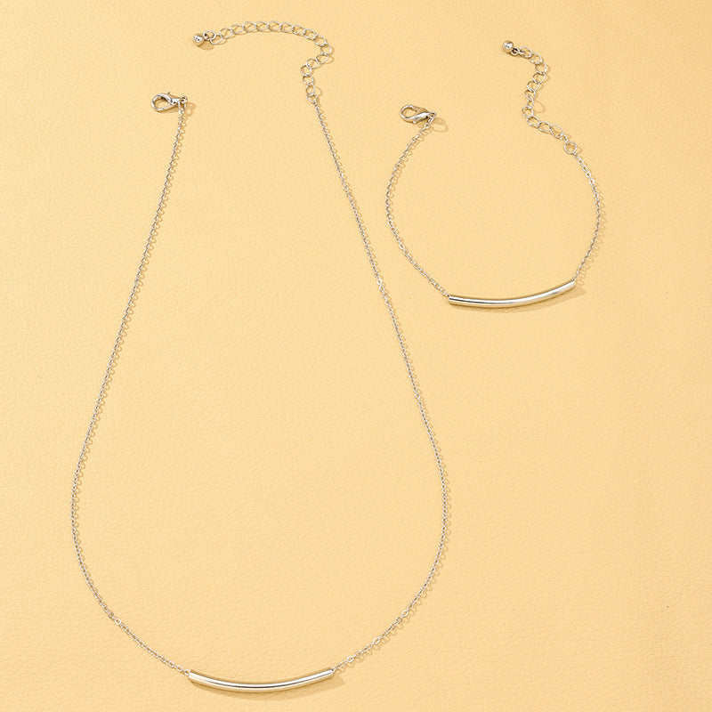 Chic Metal Tube Bracelet and Necklace Set - Vienna Verve Collection