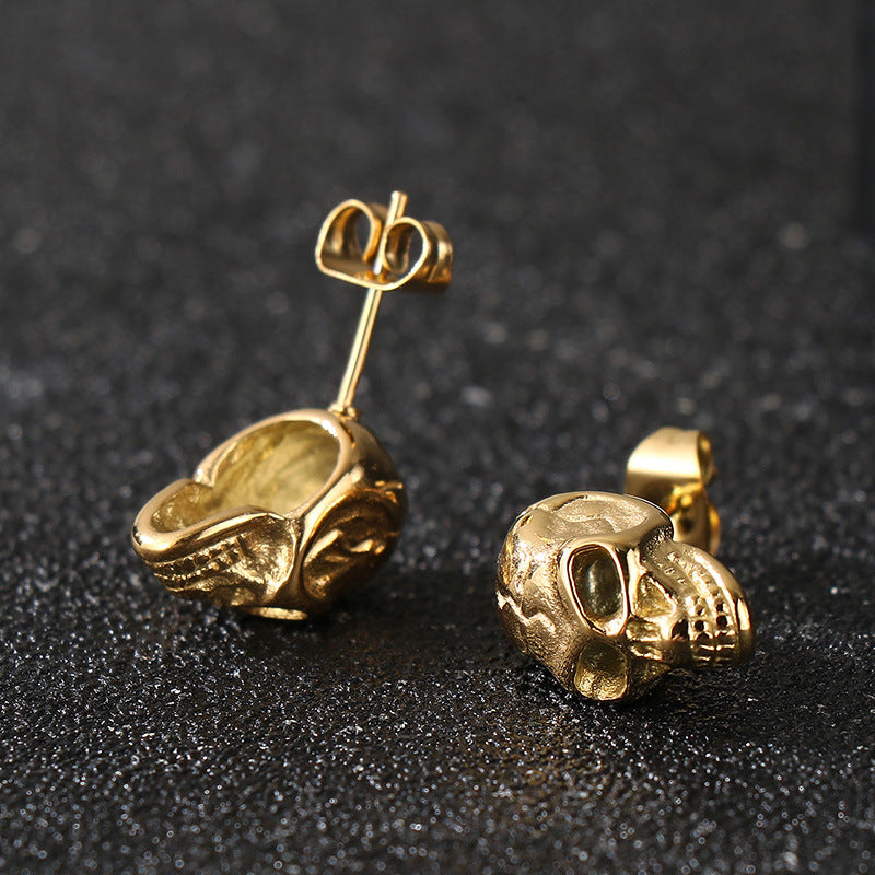 Planderful Edgy Skull Head Stud Earrings For Men Stainless