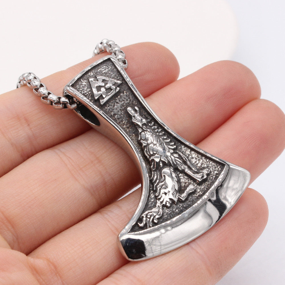 Planderful Viking Axe Pendant Dire Wolf For Men And Women Unisex Steel Protection Statement