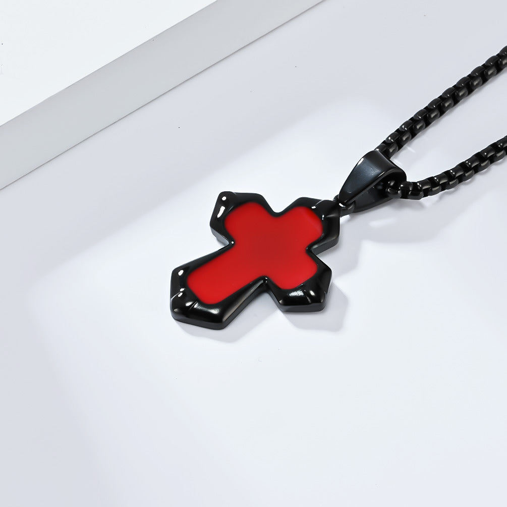 Planderful Cross Necklace Unisex Titanium Steel Oil Drip Finish Edgy Punk Hip Hop Pendant