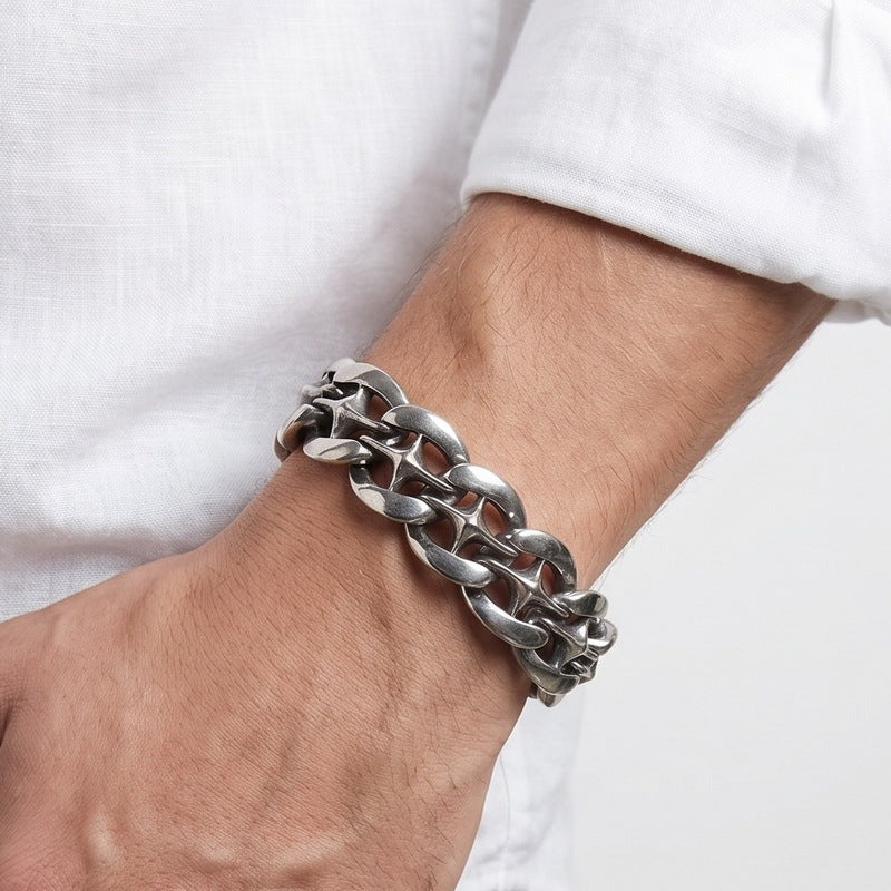 Hip-Hop Rock Street 19mmx Type Hollow Cuban Chain Stainless Steel Men's Bracelet