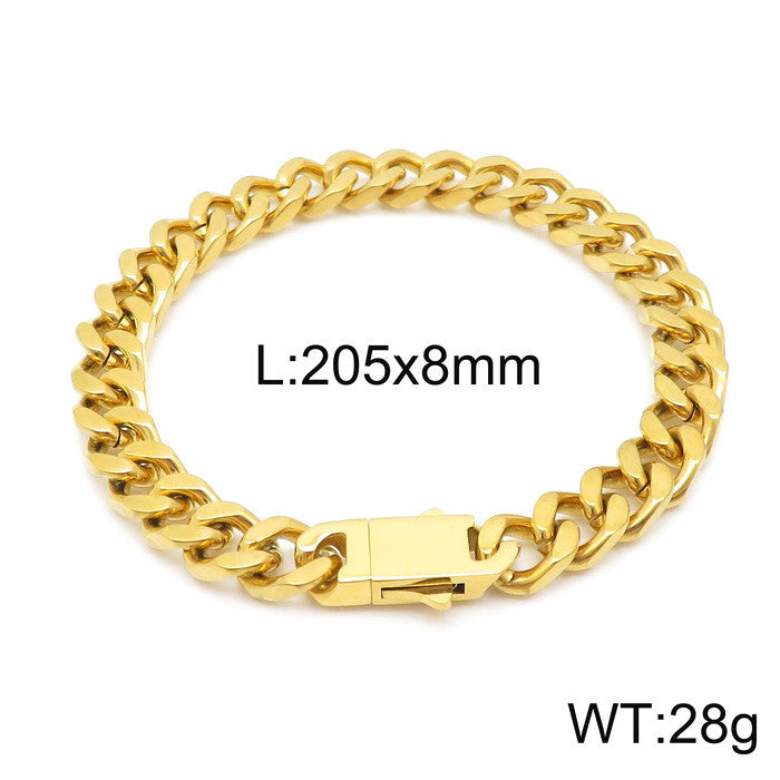 Stainless Steel Cuban Chain Bracelet, Rock Street Men's Vacuum Plated Four-Sided Grinding Square Necklace