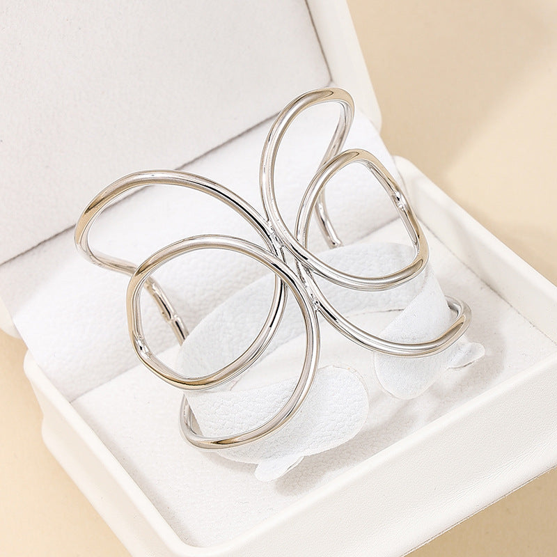 Punk Chic Open Bangle with Ethnic Line Design