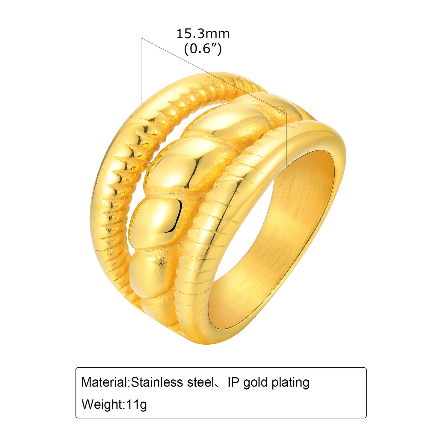 Rings Stainless Steel Multi-Layer Twist Three-Layer 18K Gold Fashion Jewelry