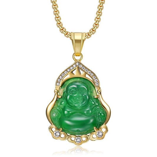 Jade Necklace – Statement Buddha Pendant Rhinestones