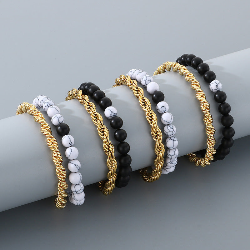 Planderful Mens Turquoise Agate Stainless Steel Bracelet