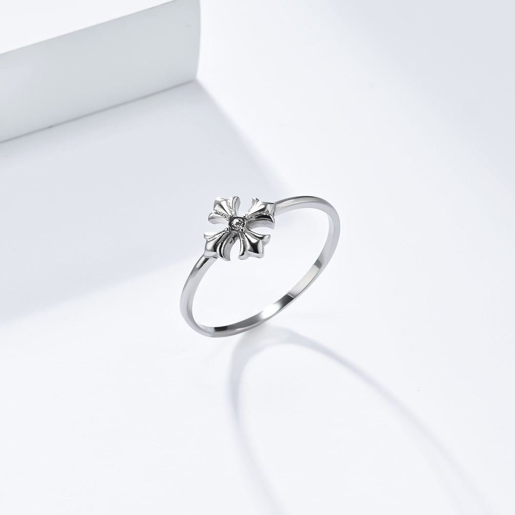 Planderful Everyday Genie Cross Flower Stainless Steel Ring For Women Lightweight Luxury Fashion Jewelry