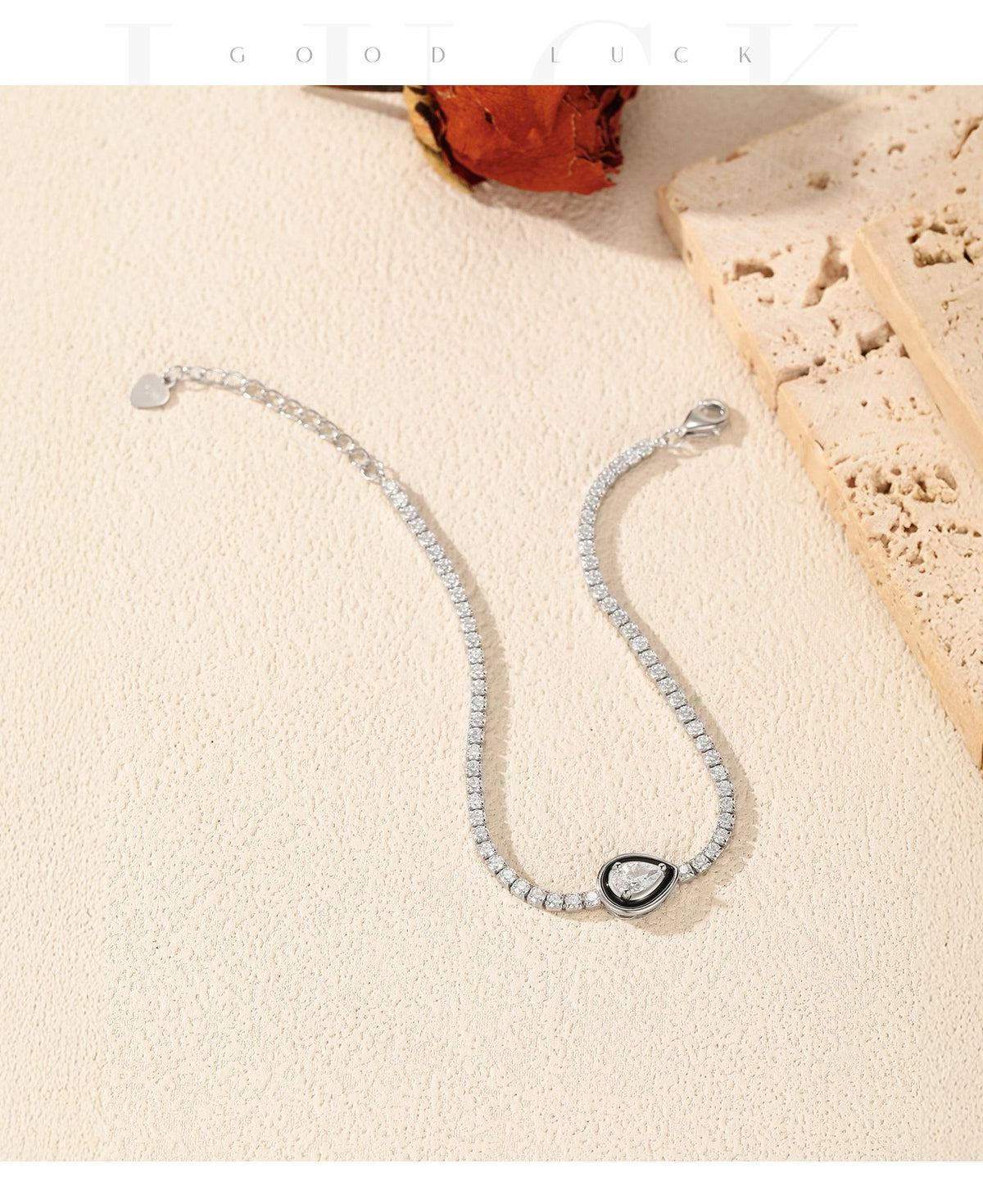 925 Sterling Silver Black Enamel Tennis Teardrop Bracelet