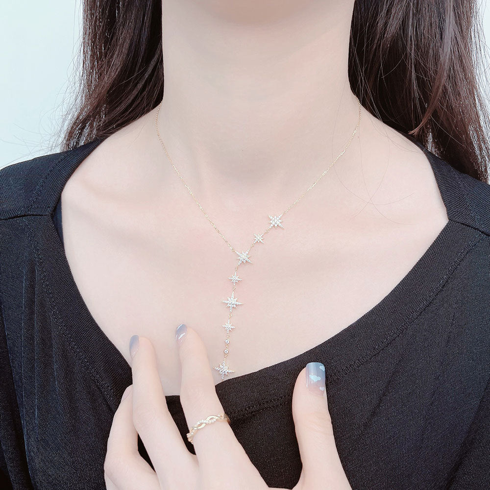 Ins Wind Simple Collarbone Chain S925 Silver Octagram Necklace