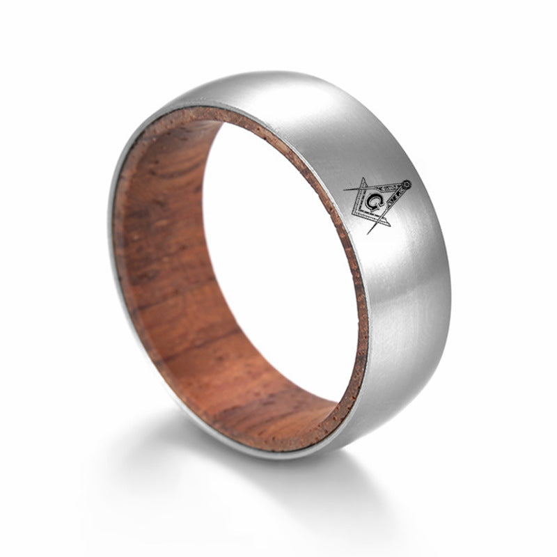 Planderful Rosewood Inlay Titanium Steel Ring For Men Unisex Couple Jewelry Durable