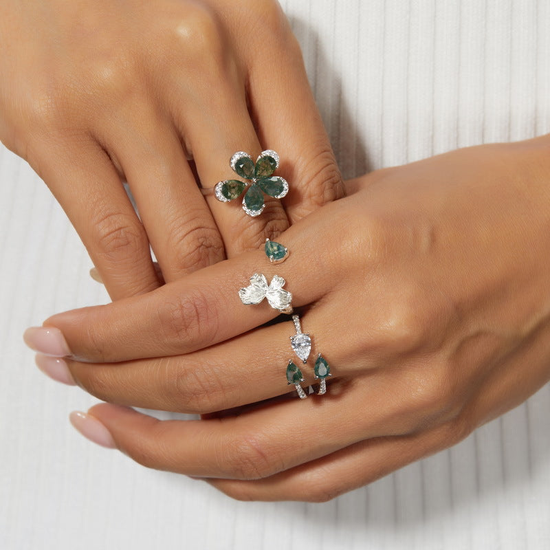 Planderful Jewelry Agate Ring Sterling Silver Butterfly