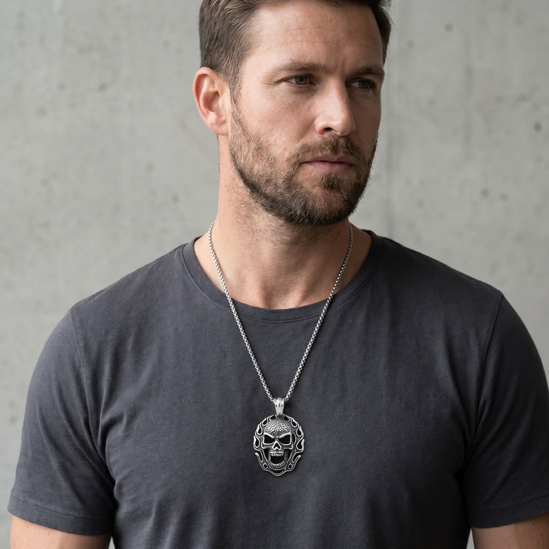 Halloween Ghost Mask Punk Style Skull Stainless Steel Men's Pendant Necklace