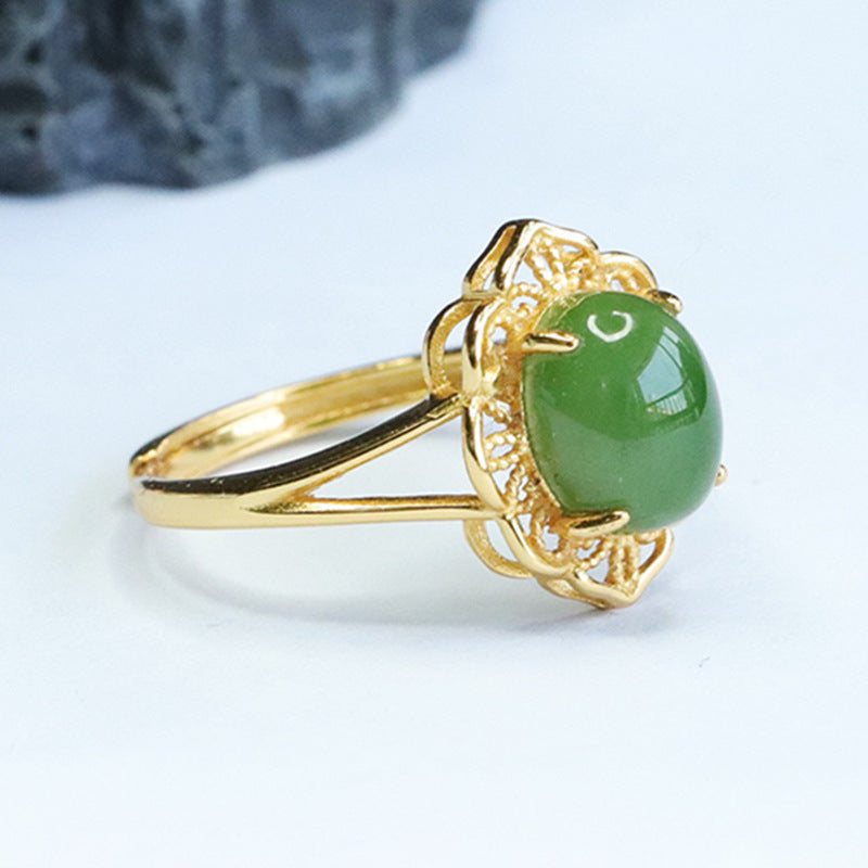 925 Sterling Silver Hetian Jasper Openwork Ring