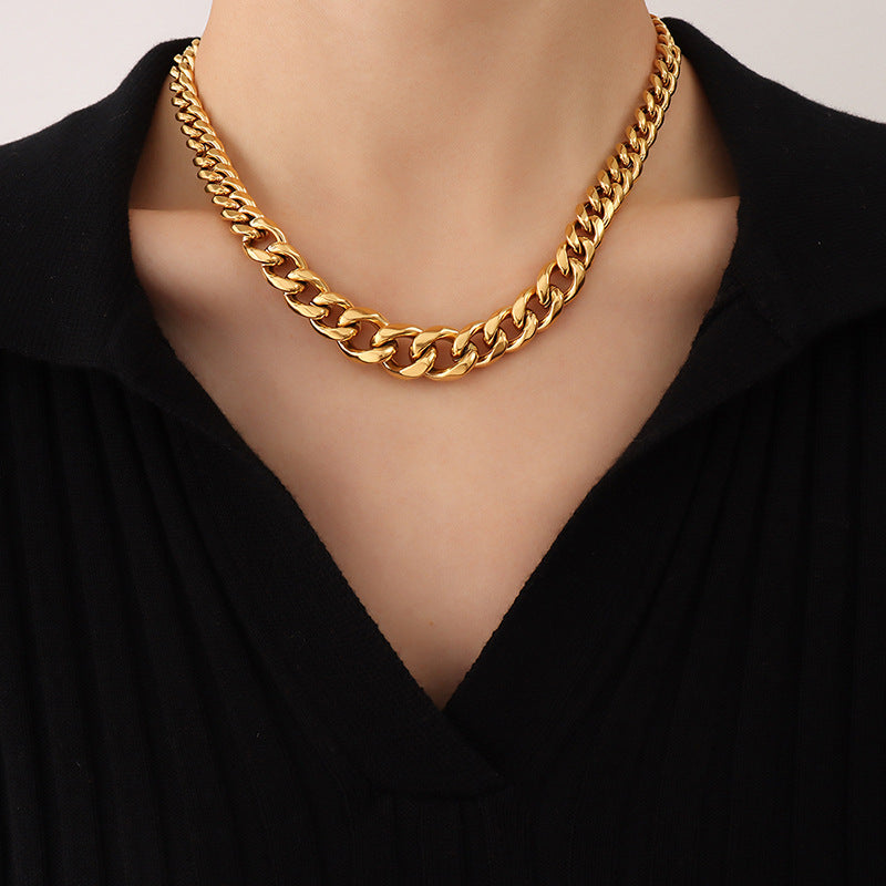 Hip-Hop Style Cuban Chain Necklace in Gold Plated Titanium Steel - Unisex Jewelry by Planderful