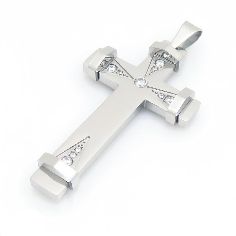 Hip Hop Triangle Array Zircon Cross Pendant Stainless Steel Men's Cross Pendant Necklace