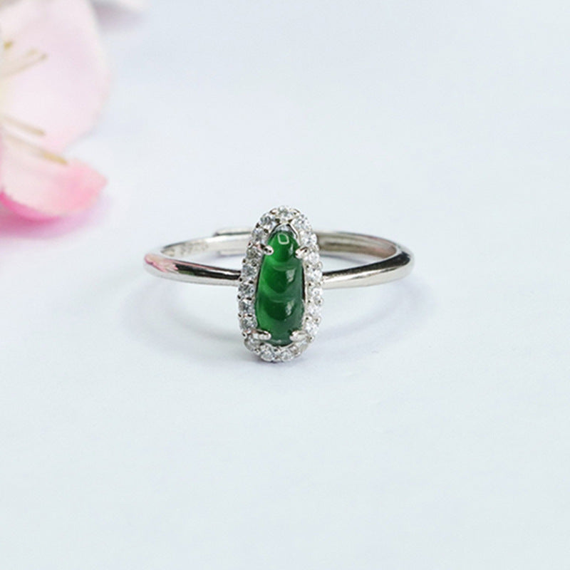 Green Jade Sterling Silver Adjustable Ring