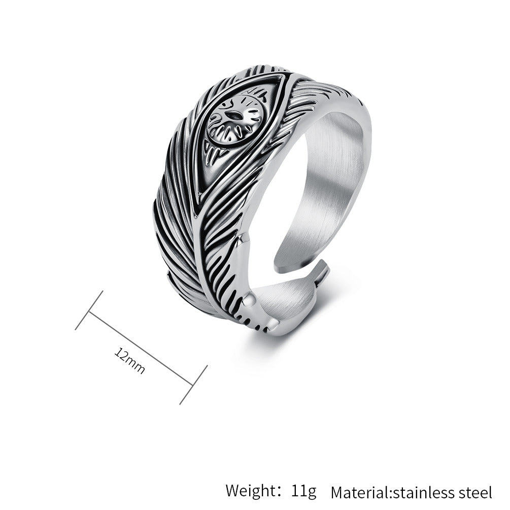 Stainless Steel Ring Everyday Genie By Planderful Collection For Men Unisex Retro Feather Eyes Design Durable Statement