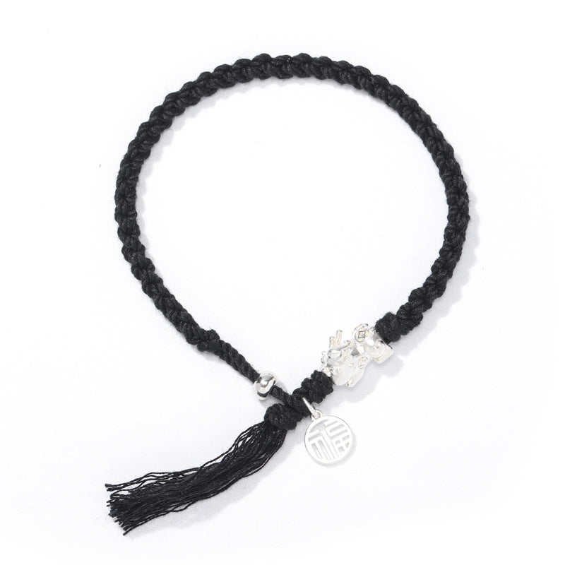 Blessed Love Sterling Silver Lucky Pixiu Red Rope Bracelet