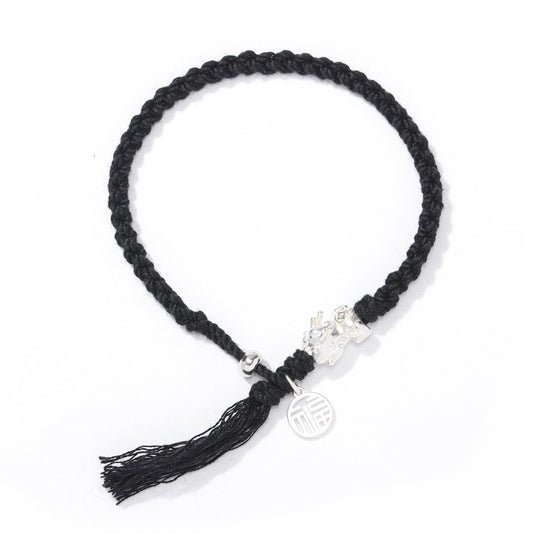 Blessed Love Sterling Silver Lucky Pixiu Red Rope Bracelet