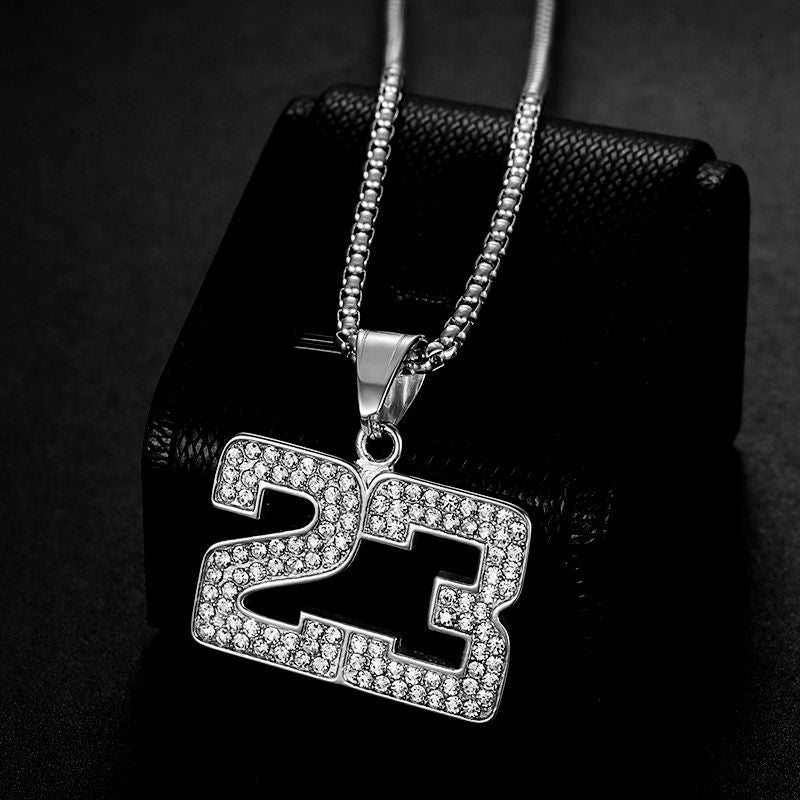 Planderful Hip Hop Necklace For Men And Women Premium Titanium Steel Gold Plated Zircon 23 Digital Basketball Pendant