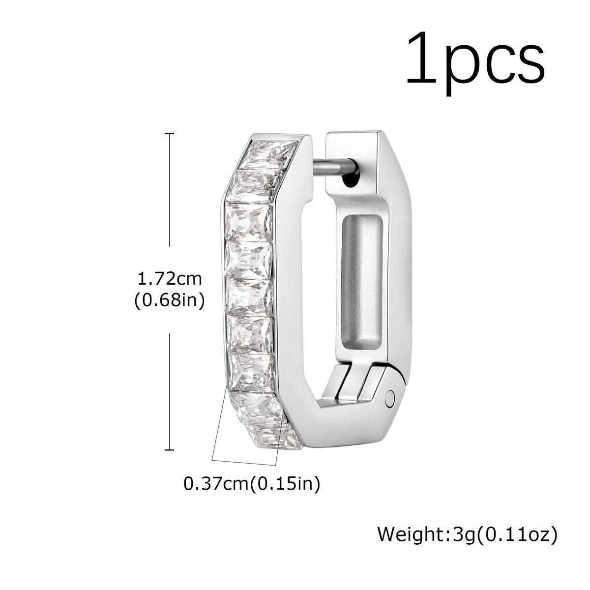 Silver-Tone Black Crystal Huggie Earring — Single