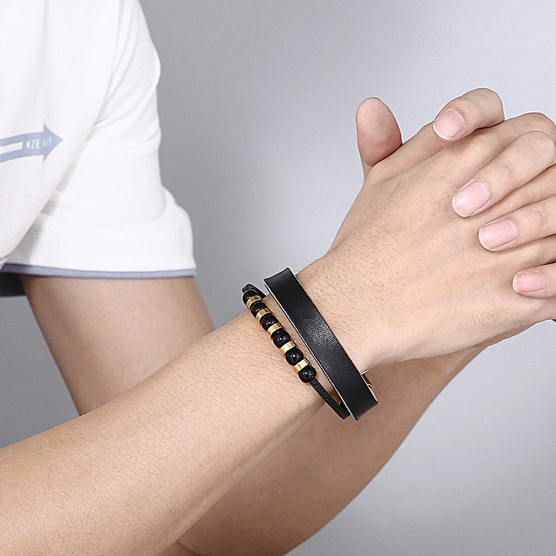 Planderful Genie Mens Leather Double Layer Bracelet