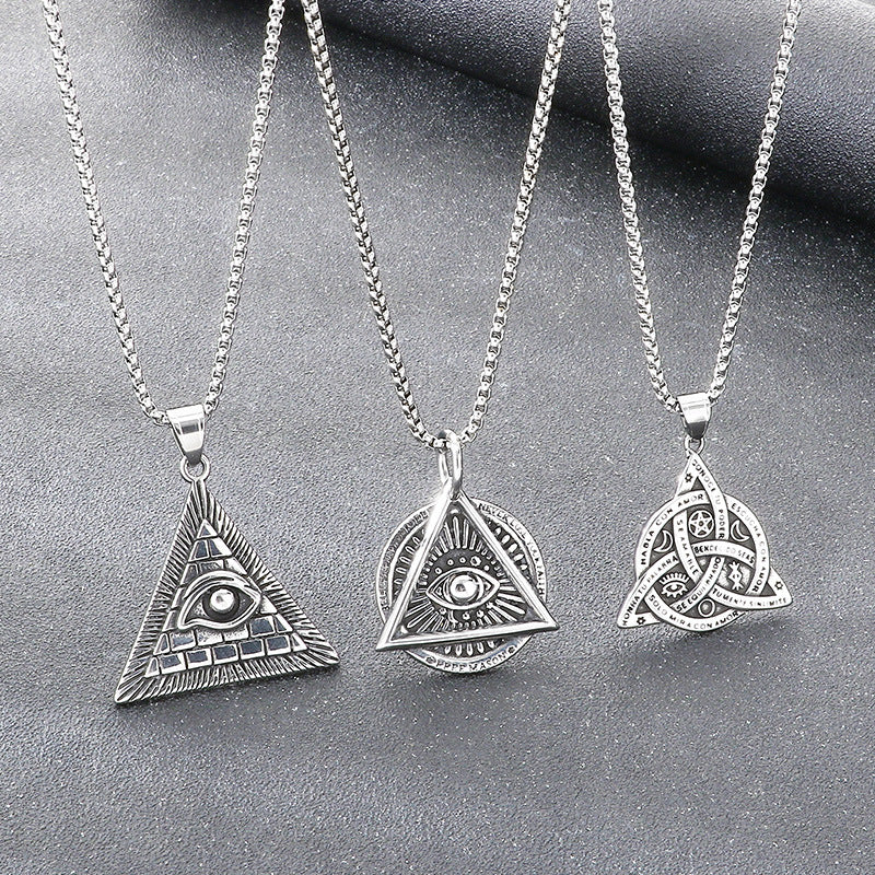 Retro Triangle Knot Pendant, Ancient Pyramid Eye Of Horus Stainless Steel Men's Necklace