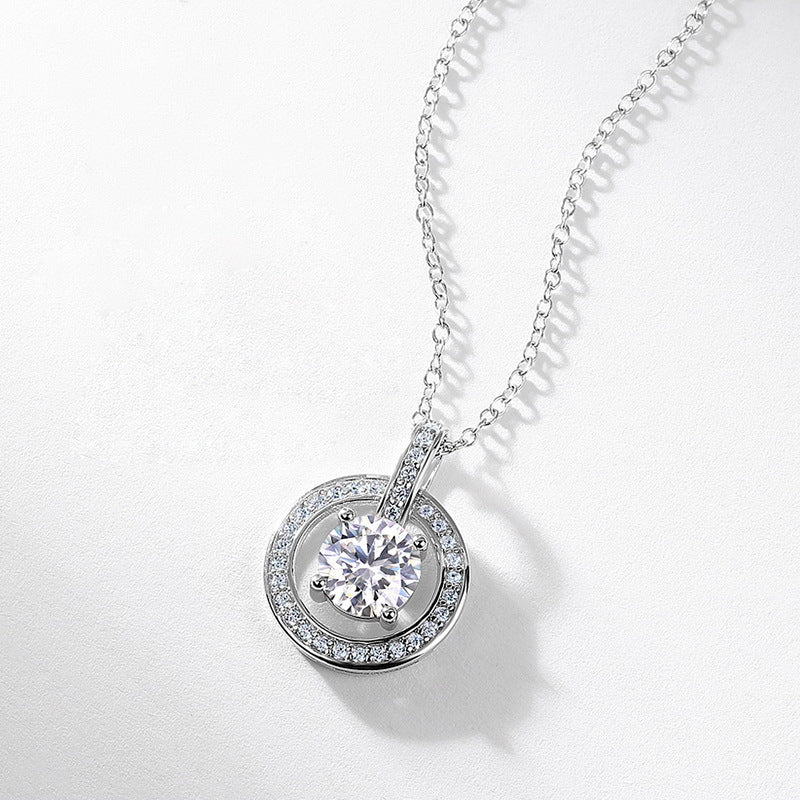 S925 Sterling Silver Lab-Grown Ruby & Moissanite Round Necklace