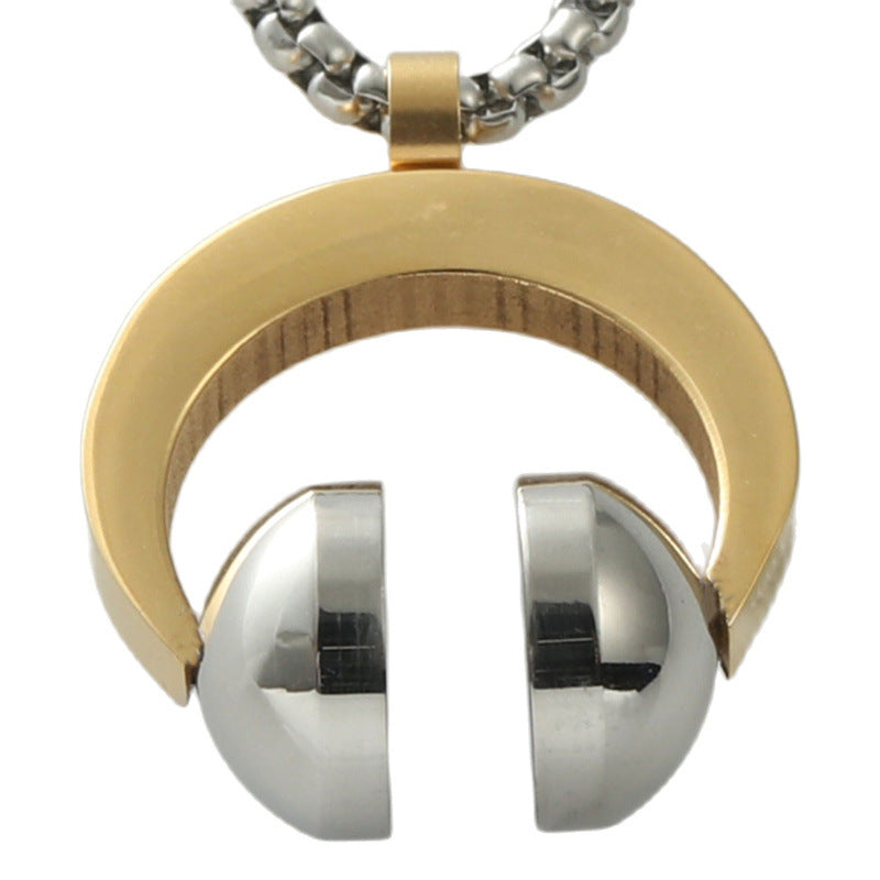 Trendy Titanium Steel Earphone Pendant Necklace for Men - Retro Personalized Rock Design