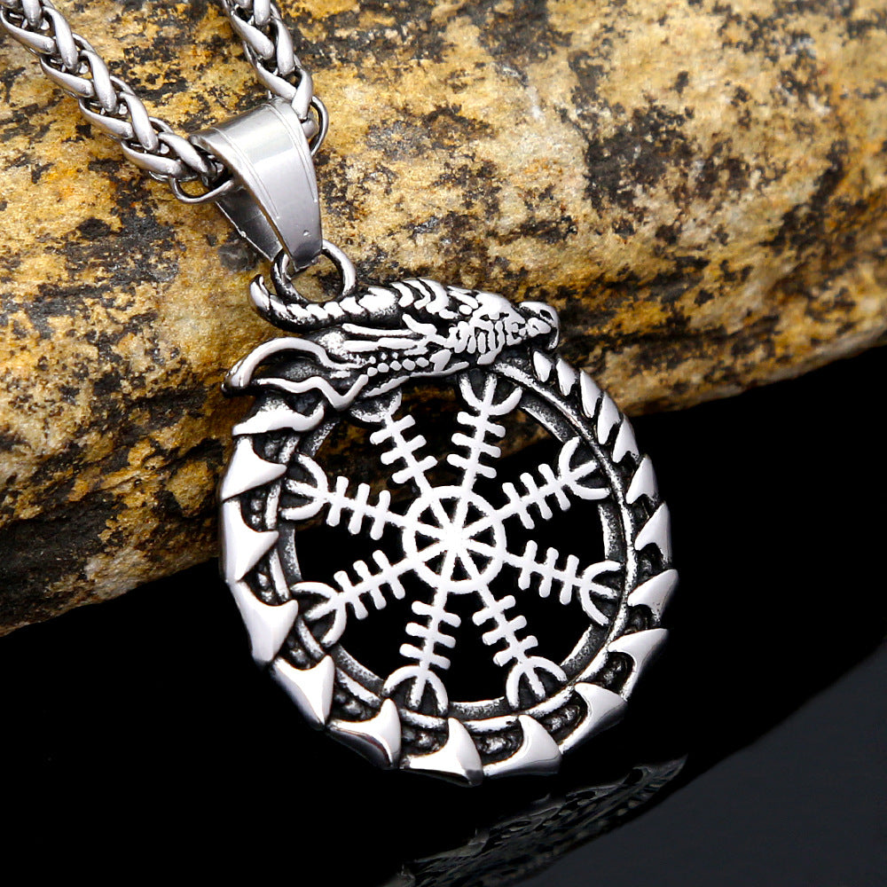 Vintage Viking Dragon Stainless Steel Men's Pendant Necklace