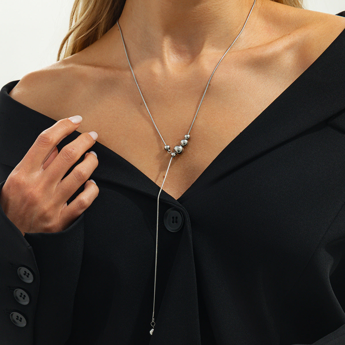 Titanium Steel Bead Y-Shaped Necklace