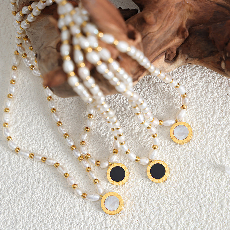 Korean Style Double-Sided Pearl Pendant Necklace with Gold-Plated Chain for Women