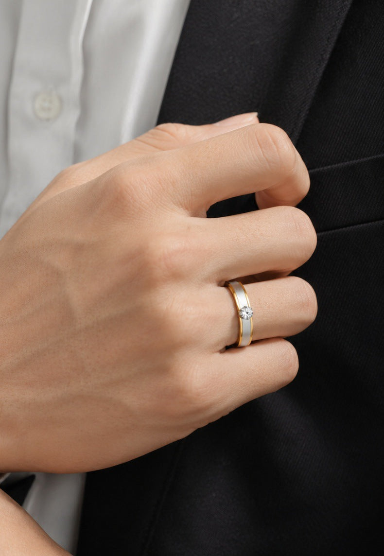 Stainless Steel Zircon Ring Two Tone Gold And Silver Elegant Unisex Couple Jewelry By Planderful Everyday Genie