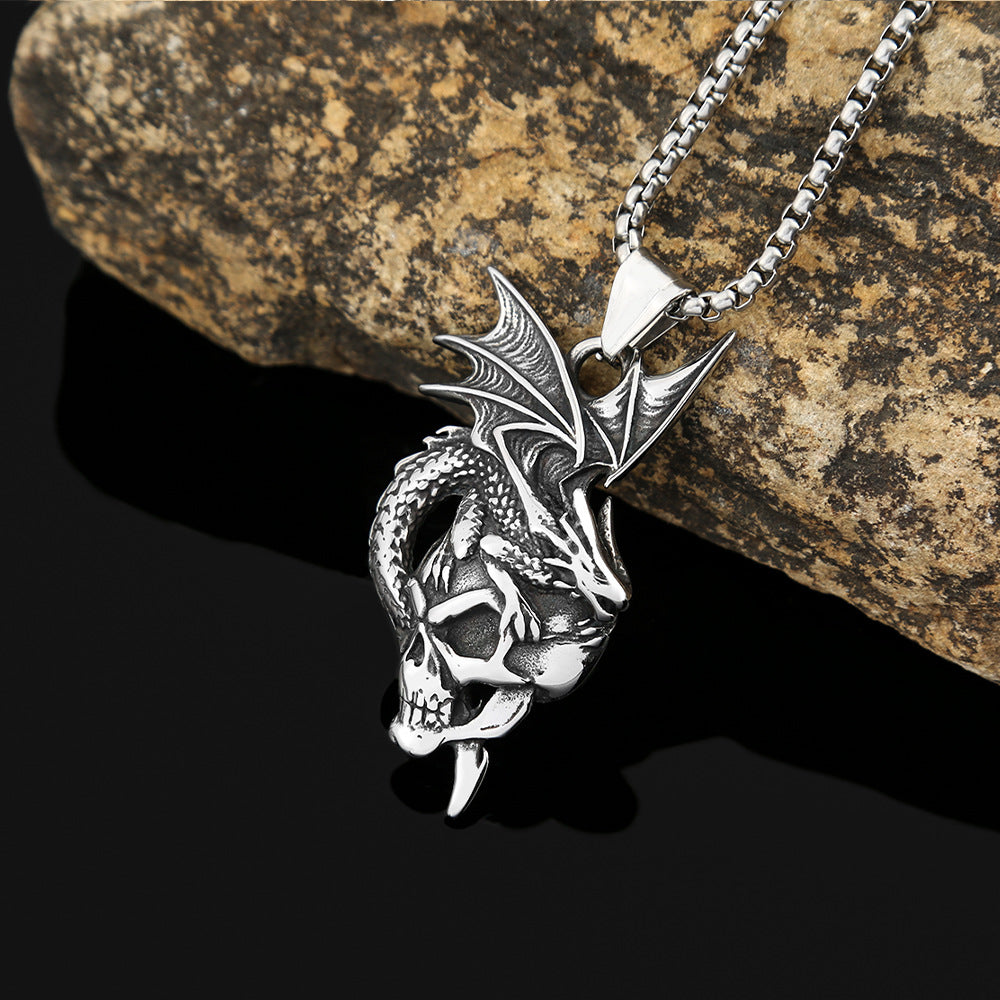 Flame Dragon Titanium Steel Pendant Skull Necklace for Men