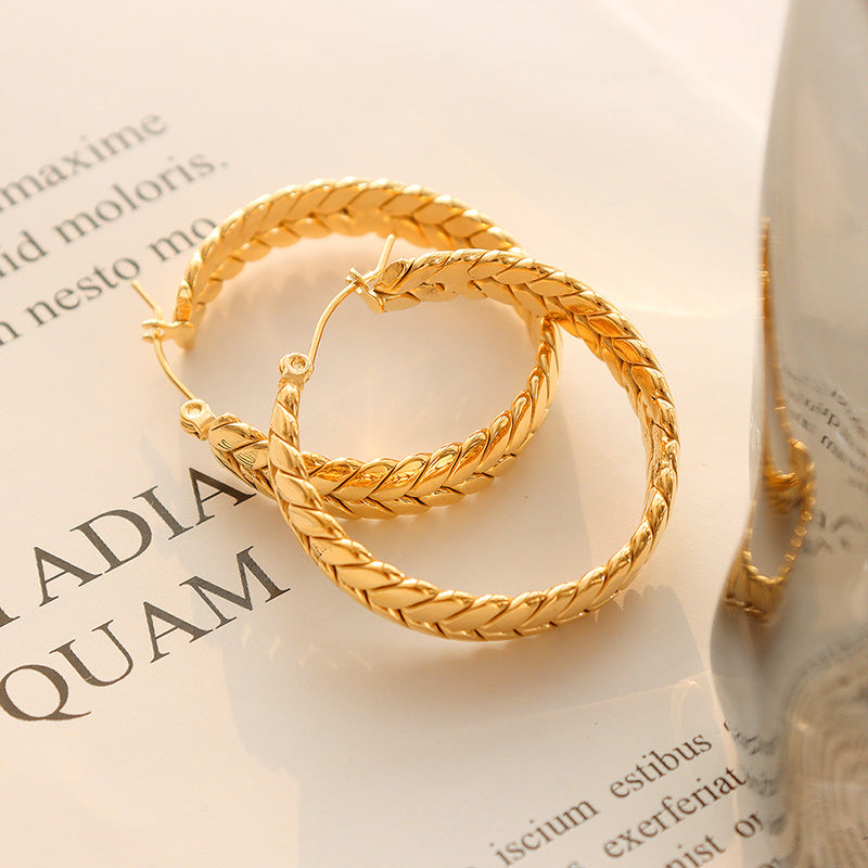 Elegant Retro Wheat Ear Earrings in Titanium Steel Gold-Plated Finish