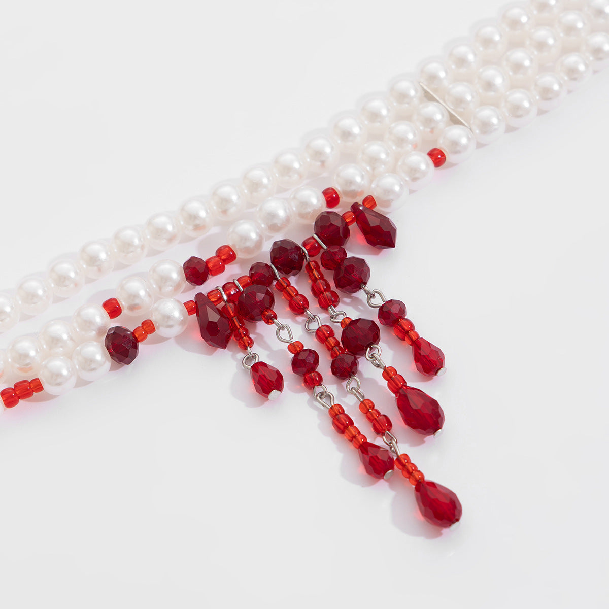 Gothic Pearl Heart Blood-Drip Layered Necklace