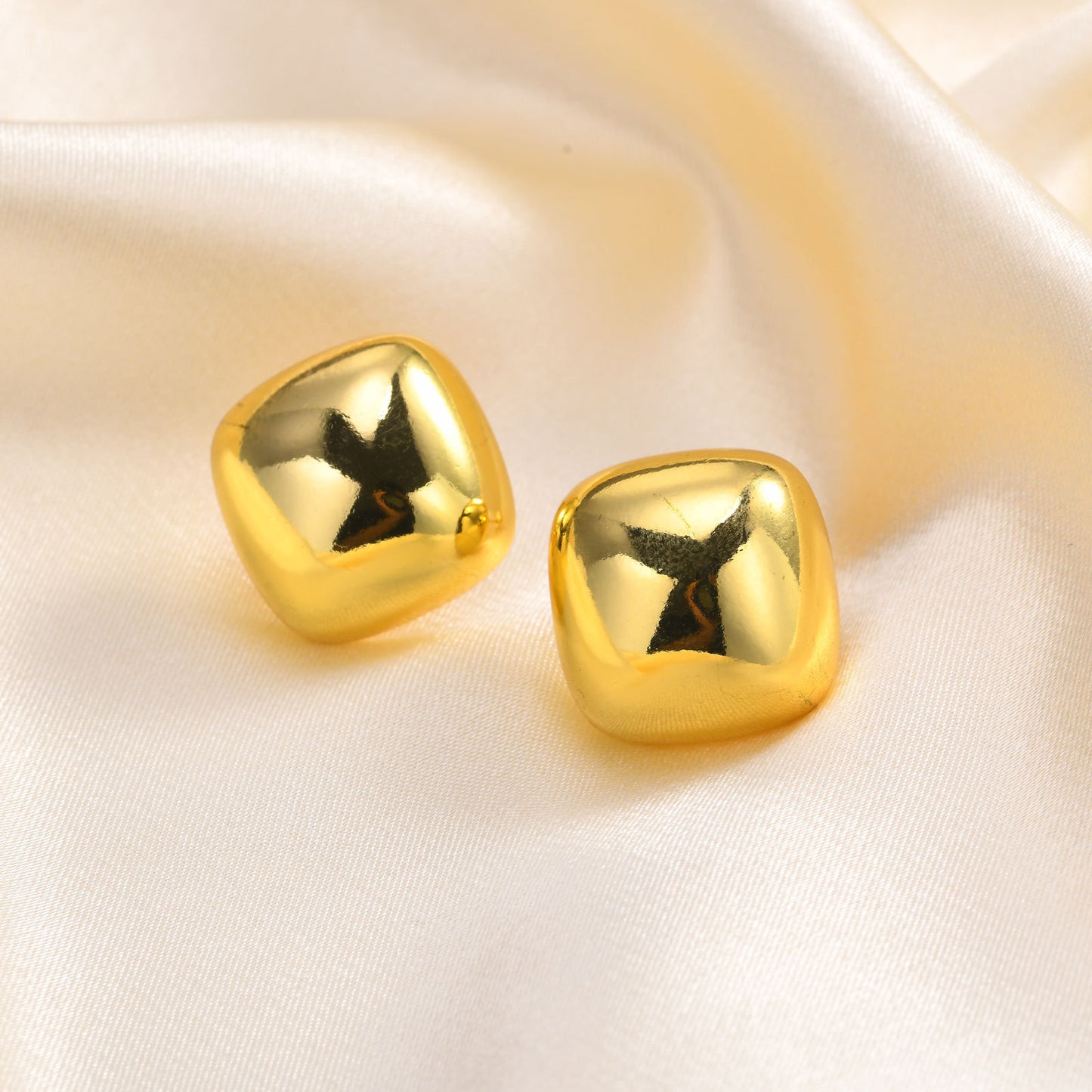 18K Gold Stud Earrings Copper Material Square Geometric Jewelry