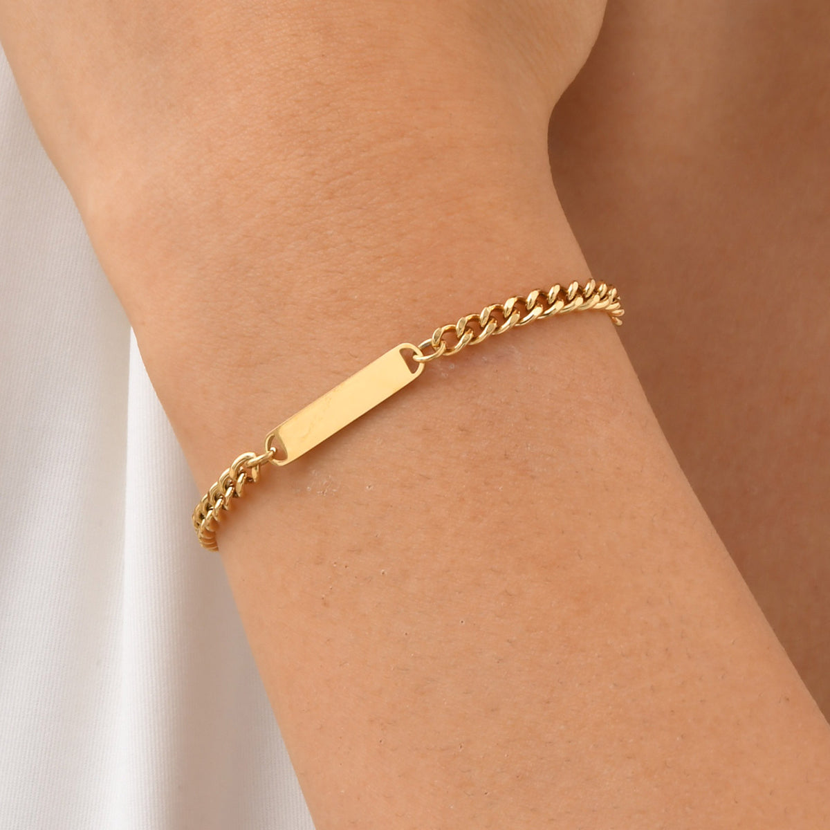 Stainless Steel Cuban Chain Bent Gold Bracelet Women's